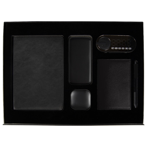 Набор подарочный Solution Prestige Sei (Ежедневник, беспроводной аккумулятор, зарядный кабель, колонка, ручка, обложка для паспорта), черный