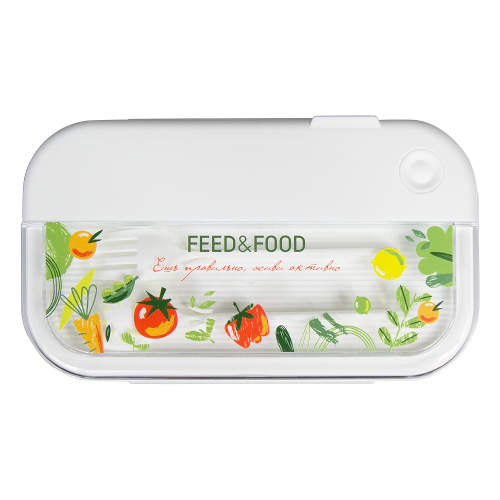 Герметичный контейнер для еды (ланч бокс)  BON VOYAGE Print Sample Feed ans Food, пластиковый, белый, 1100 мл.