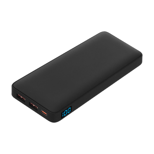 Внешний аккумулятор (powerbank)  «WeCharge Soft Touch»,  10 000 mAH, Power Delivery (PD) 25.5W, со светящимся логотипом после гравировки, c цифровым дисплеем для контроля заряда, черный