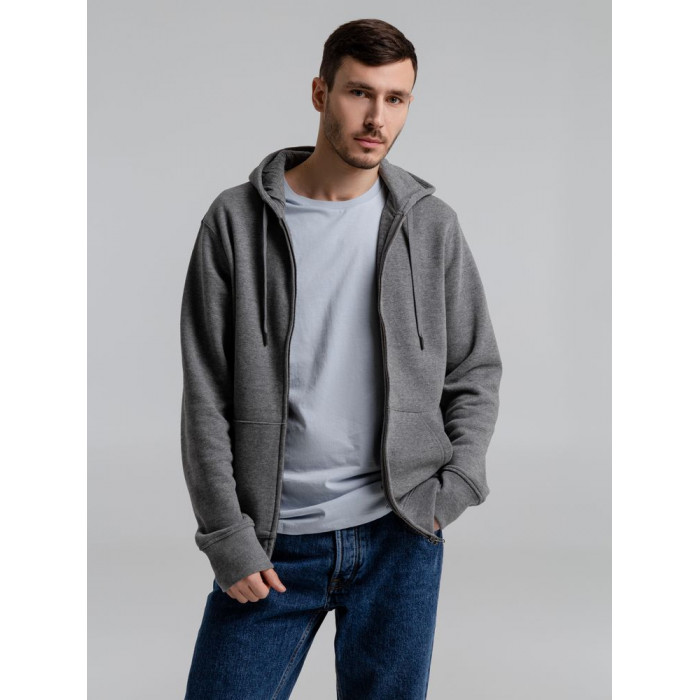 Толстовка на молнии с капюшоном унисекс King, темно-серый меланж, размер 3XL