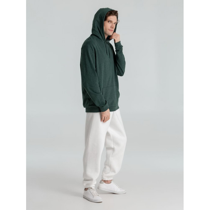 Толстовка с капюшоном унисекс Hoodie, темно-зеленый меланж, размер XS