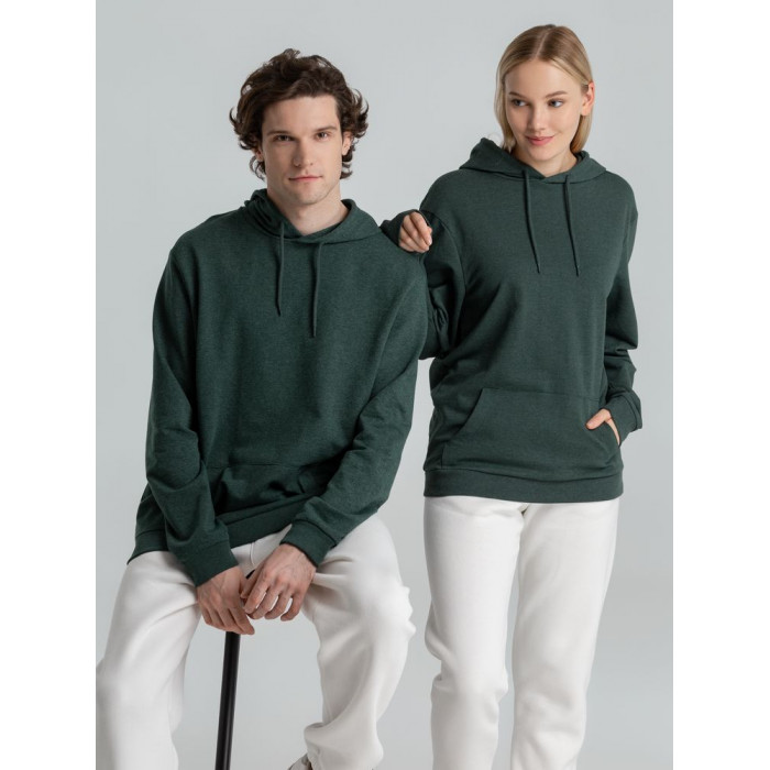 Толстовка с капюшоном унисекс Hoodie, темно-зеленый меланж, размер XS